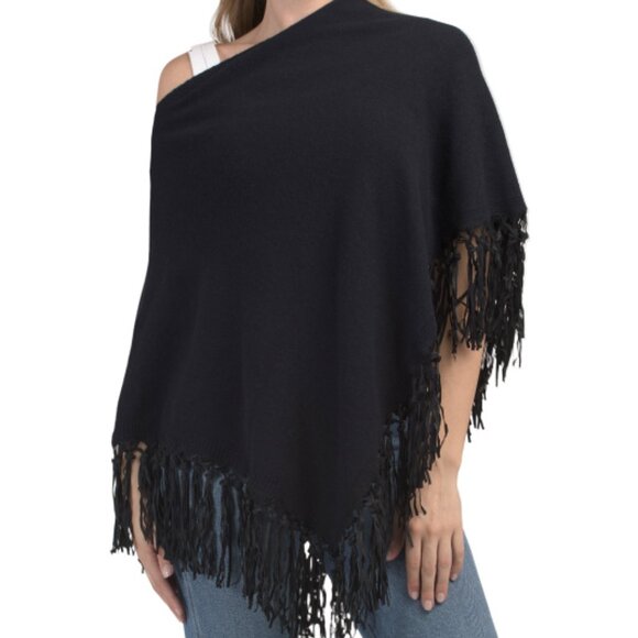 TESMA Made In Italy Cashmere And Wool Blend Poncho With Suede Fringe - Picture 3 of 4